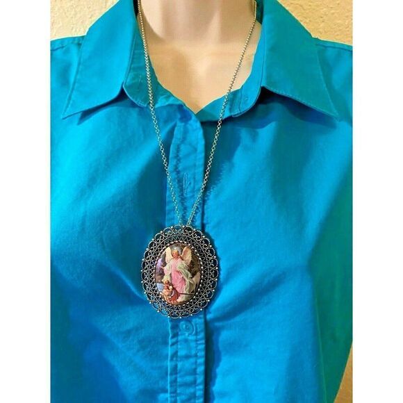Guardian Angel Jewelry Porcelain Brooch Necklace - Picture 7 of 10
